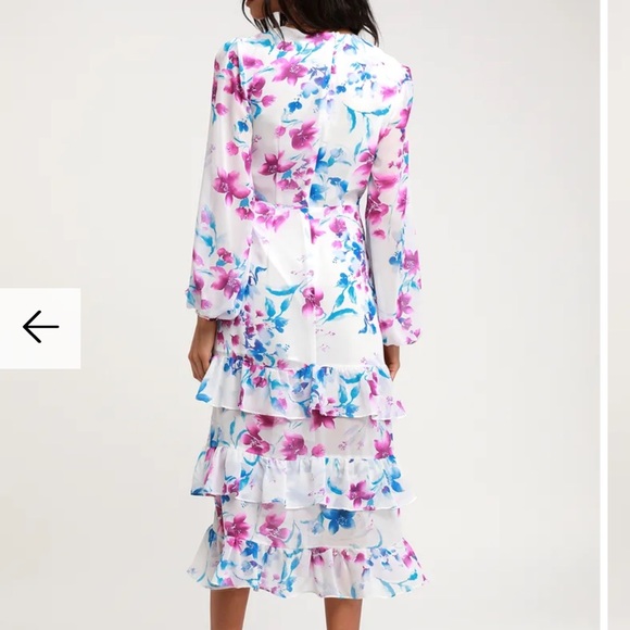 NWT Lulu’s Sweet Sunday Floral Print Long Sleeve Midi Dress Medium - Picture 4 of 14